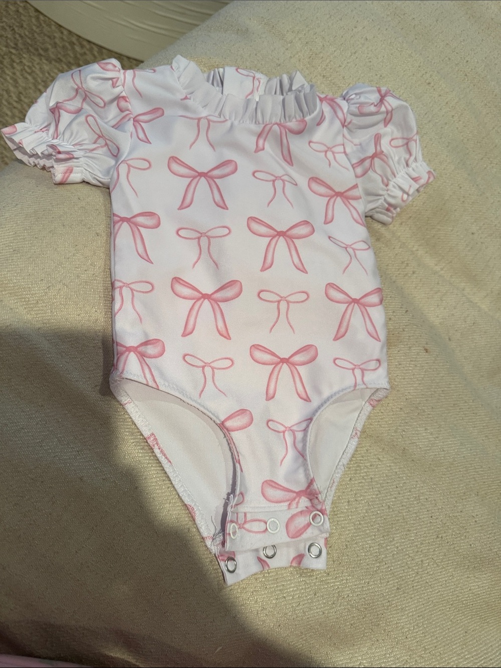 Pink Bow-Print Kids One-Piece Swimwear